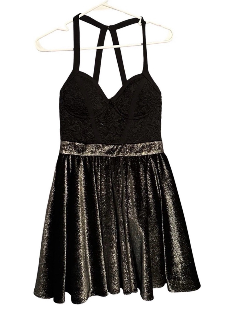 Bebe Velvet Velour Lace Black Gold Metallic Cocktail Party Dress Size XS